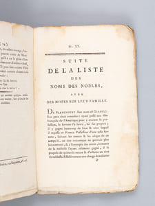 Liste des noms des ci-devant Nobles, Nobles de Race, Robins, Financiers, Intrigans, & de tous les aspirans à la noblesse, ou escroc d'icelle ; Avec des notes sur leurs familles. Seconde Partie, Contenant les Numéros 17 à 32, Avec une Table Alphabétique
