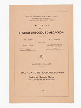 Bulletin de la Station Biologique d'Arcachon. Travaux des Laboratoires. Institut Universitaire de Biologie Marine de Bordeaux (8 Volumes) Travaux 1969 ...