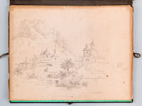 Ensemble de 53 dessins et esquisses d'un séjour en Espagne vers 1850 : [ Dont : ] Vue de l'Alcazar et du pont d'Alcantara à Tolède - Aqueduc, vue de la ville et encombrements [ Ségovie ? ] - Noria et pêcheur à la ligne - Portail d'Eglise à Ségovie - A Tolède. La Boucherie. - Cathédrale de Ségovie - Marché très populeux à Valence - Eglise Saint Jean des Rois à Tolède - Cathédrale de Ségovie - Esquisses Madrid 1850 - Le Tage à Tolède - Couvent de la Merced - Alcazar de Ségovie (4 dessins) - Aqueduc et vue de la ville [ Ségovie ] - Berger allongé - Fuente Anton Martin à Madrid avec marché 1850 [ Fontaine de la Fama ] - Puerta del Cambron à Toledo - Pont d'Alcantara à Tolède -Xeres [ Jerez de la Frontera ], etc. etc.