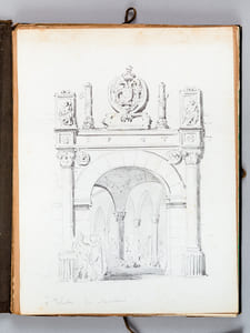 Ensemble de 53 dessins et esquisses d'un séjour en Espagne vers 1850 : [ Dont : ] Vue de l'Alcazar et du pont d'Alcantara à Tolède - Aqueduc, vue de la ville et encombrements [ Ségovie ? ] - Noria et pêcheur à la ligne - Portail d'Eglise à Ségovie - A Tolède. La Boucherie. - Cathédrale de Ségovie - Marché très populeux à Valence - Eglise Saint Jean des Rois à Tolède - Cathédrale de Ségovie - Esquisses Madrid 1850 - Le Tage à Tolède - Couvent de la Merced - Alcazar de Ségovie (4 dessins) - Aqueduc et vue de la ville [ Ségovie ] - Berger allongé - Fuente Anton Martin à Madrid avec marché 1850 [ Fontaine de la Fama ] - Puerta del Cambron à Toledo - Pont d'Alcantara à Tolède -Xeres [ Jerez de la Frontera ], etc. etc.