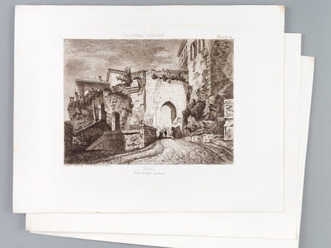Bourg. Porte du Fort (Extérieur) [ On joint : ] [ Plans et vues de détails de Bourg ]  [ On joint : ]  Crypte de la Libarde [ Eaux-fortes originales ...