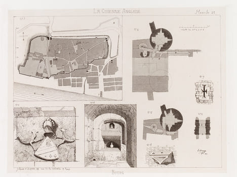 Bourg. Porte du Fort (Extérieur) [ On joint : ] [ Plans et vues de détails de Bourg ]  [ On joint : ]  Crypte de la Libarde [ Eaux-fortes originales ...