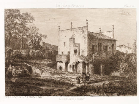 Moulin Neuf à Espiet [ Eau-forte originale extraite de la Guienne Militaire, Planche 31 ]. DROUYN, Léo