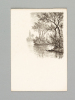 Lot de 6 cartes ornées d'un dessin original au crayon (moulin, rivière, maisons sous la neige, etc.). PICRY, L.