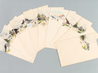 Lot de 9 cartes ornées d'une aquarelle originale (vue de village ou de hameau dans la campagne française)