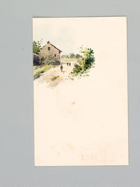 Lot de 9 cartes ornées d'une aquarelle originale (vue de village ou de hameau dans la campagne française)