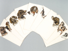 Lot de 9 cartes ornées d'une aquarelle originale (Chiens de chasse). DE PEYRAN, Henry