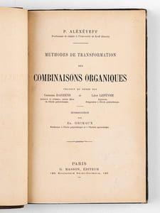 Méthodes de transformation des Combinaisons organiques [ Edition originale de la traduction ].
