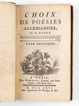 Choix de Poésies allemandes (4 Tomes - Complet). HUBER, Michael ; (Schmidt, Breitenbauch, Schlegel, Wieland, Rost, Kleist, Gessner, Hagedorn, Gellert, ...