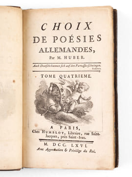 Choix de Poésies allemandes (4 Tomes - Complet). HUBER, Michael ; (Schmidt, Breitenbauch, Schlegel, Wieland, Rost, Kleist, Gessner, Hagedorn, Gellert, ...