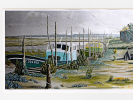 [ Lithographie signée numérotée 2/200 : Pinasses ostréicoles et cabanes à huîtres dans le port sur Bassin d'Arcachon ]. ETOURNEAUD, F.