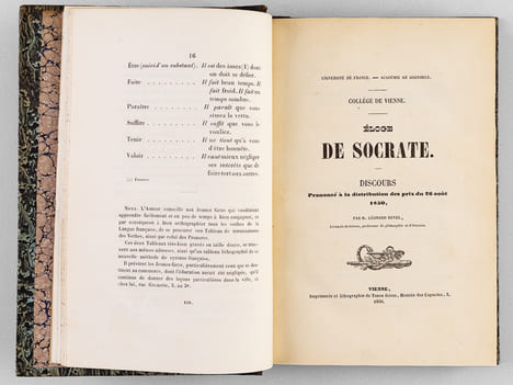 [ Recueil de 12 titres ] Traité des sept Espèces de Verbes de la Langue Française par M. Darles [ Suivi  de : ] Eloge de Socrate. Collège de Vienne. ...