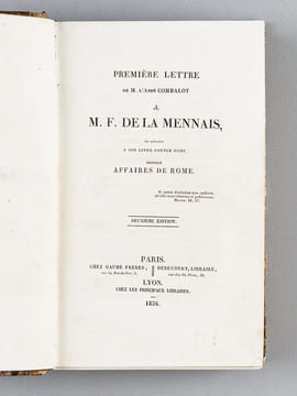 [ Recueil de 5 titres : ] Première lettre de M. l'Abbé Combalot à M.F. de La Mennais en réponse à son livre contre Rome intitulé Affaires de Rome [ ...