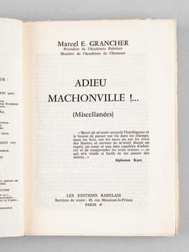 Adieu Machonville !.. (Miscellanées) [ Edition originale - Livre dédicacé par l'auteur, enrichi de plusieurs documents dont une LAS de Mme Courteline, ...
