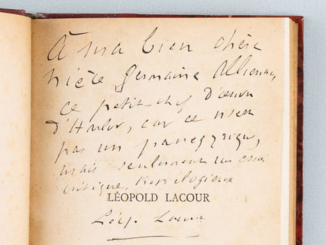 Léopold Lacour [ Exemplaire dédicacé par Léopold Lacour ] Biographie critique illustrée d'un portrait-frontispice et d'un autographe suivie d'opinions ...