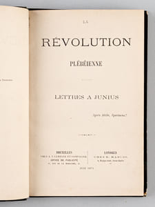 La Révolution Plébéienne. Lettres à Junius.