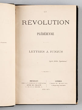 La Révolution Plébéienne. Lettres à Junius.. ANONYME ; [ MICHON, Abbé Jean-Hippolyte ; DUMAS FILS, Alexandre ]