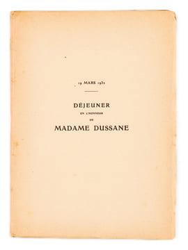 Déjeuner en l'honneur de Madame Dussane, Sociétaire de la Comédie Française, Samedi 19 mars 1932. Discours et Poésies [ Livre dédicacé par Béatrix ...