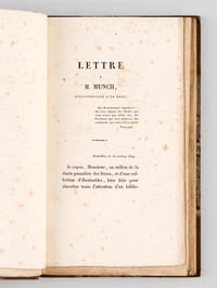 [ Recueil de 5 titres : ] Lettre de M. Sylvain Van de Weyer à M. Ernst Munch [ Edition originale - Livre dédicacé par l'auteur ] [ Suivi de : ] L'Inondation, Dithyrambe, par Edouard Smits ; suivi d'un moyen facile et économique d'être bienfaisant, Proposé aux Jeunes Gens, et de Pensées diverses par Sylvain Van de Weyer, au profit des inondés [ Edition originale ], [ Suivi de : ] Discours prononcé à l'Ouverture du Cours de l'Histoire de la Philosophie, au Musée des Sciences et des Lettres, le 18 avril 1827 [ Edition originale - Livre dédicacé par l'auteur ] [ Suivi de : ] Supplément aux Oeuvres de Jacques-Henri-Bernardin de Saint-Pierre, précédé d'un avant-propos de l'éditeur [ Suivi de : ] Dissertation sur la Réalité, la Connaissance et la Pratique du Devoir comme Naturelles ; par Sylvain Vandeweyer, Avocat  [ Edition originale ]