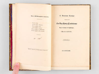 [ Réunion de 11 brochures originales ] Le Deuxiesme Cantique composé par m Feu Roy Henry Troisiesme, Roy de France et de Poloigne, l'an MDCLXXXIX [ Suivi de : ] Quelques mots sur les Bibliothèques Marseillaises  [ Suivi de : ] Déclamation contenant la manière de bien et proprement escrire les gestes des grands hommes Prouvensaux [ Suivi de : ] Mélanges d'Histoire Naturelle. Recherches sur les Fossiles littéraires de la Vieille Province, par Gheroaios le Bouquiniste [ Suivi de : ] Voyages en Provence et autres Fantaisies. Le tout fidèlement extrait et des traduit des Mémoires inédits du Dr. Eric Olimbarius de l'Université d'Uppsal. Fragments inédits des Mémoires du docteur Frédéric-Eric Olimbarius [ Suivi de : ] Précis historique sur la Société de Bienfaisance et de Charité de la ville de Marseille [ Suivi de : ]  Compte-rendu de : Histoire de l'Eglise paroissiale de Notre-Dame et Saint-Michel à Draguignan [ Suivi de : ] Lettres au Docteur Poluphlosboios de Naples sur quelques livres nouvellement imprimés en Provence [ Suivi de : ] Quatrième lettre au Docteur Giacomo Poluphlosboios de Naples [ Suivi de : ] Cinquième lettre au Docteur Giacomo Poluphlosboios de Naples [ Suivi de : ] Sixième lettre au Docteur Giacomo Poluphlosboios de Naples [ Suivi de : ] Septième lettre au Docteur Giacomo Poluphlosboios de Naples