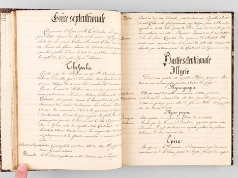 Manuscrit "Extraits de Géographie" : 1er Cours. Notions préliminaires - Asie Mineure (Carie, Lysie, Bithynie, etc...) - Syrie - Phénicie - Palestine - ...