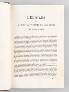 Oeuvres de Jean Racine. Précédées des Mémoires sur sa Vie par Louis Racine. . RACINE, Jean