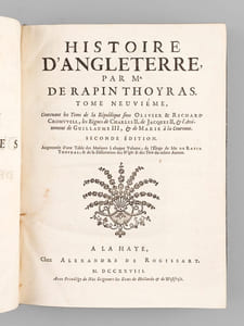 Histoire d'Angleterre par M. de Rapin Thoyras. Tome Neuvième [Tome 9 seul ] Contenant les Tems de la République sous Olivier & Richard Cromwell, les Règnes de Charles II, de Jacques II, & l'Avénement de Guillaume III & de Marie à la Couronne