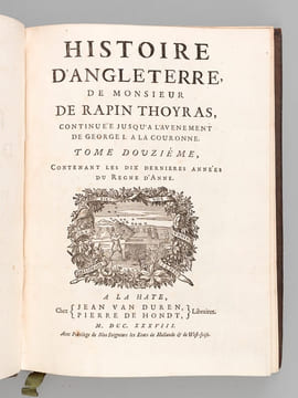 Histoire d'Angleterre par M. de Rapin Thoyras, continuée jusqu'à l'avènement de George I à la Couronne. Tome Douzième [Tome 12 seul ] Contenant les ...
