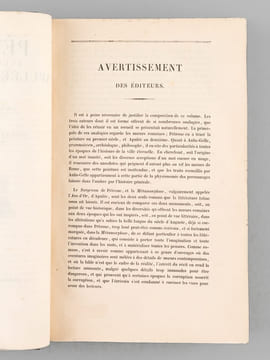 Pétrone, Apulée, Aulu-Gelle, Oeuvres Complètes, avec la traduction en français pubiées sous la direction de M. Nisard. PETRONE ; APULEE ; AULU-GELLE