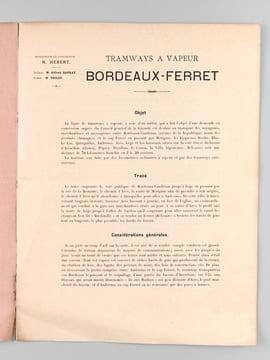 Etablissement d'une ligne de tramways à vapeur Bordeaux-Ferret. Collectif ; Société anonyme (en formation) "Bordeaux-Ferret" au capital de Fr. ...