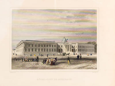 Hôtel-Dieu de Bordeaux [ Gravure originale en couleurs de l'Hôpital Saint-André ]