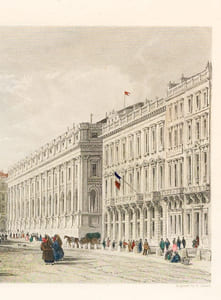 Rue du Chapeau-Rouge, Bordeaux [ Gravure originale en couleurs du Cours du Chapeau-Rouge à Bordeaux ]