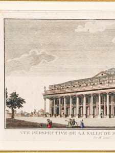 Vue perspective de la Salle de Spectacle de Bordeaux par M. Louis [ Gravure rehaussée en couleurs du Grand Théâtre de Bordeaux ]