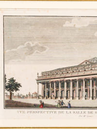 Vue perspective de la Salle de Spectacle de Bordeaux par M. Louis [ Gravure rehaussée en couleurs du Grand Théâtre de Bordeaux ]