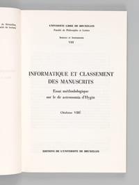 Informatique et classement des manuscrits. Essai méthodologique sur le De astronomia d'Hygin