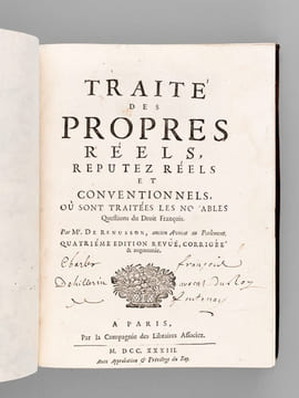 Traité des Propres Réels, reputez Réels et Conventionnels, Où sont Traitées les Notables Questions du Droit François.. DERENUSSON, Philippe ; [ DE ...