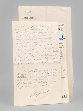 [ Lot de 2 belles pièces autographes signées ] 1 L.A.S. de 3 pp., datée du 12 mai 1908: «Mon cher ami, il pleut, mais ton article sur le Briseur de ...