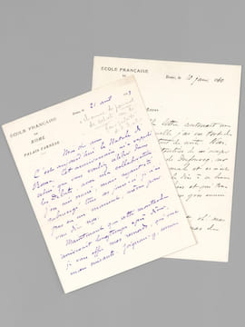 [ Lot de 2 lettres autographes signées, à en-tête de l’Ecole Française de Rome ] 1 L.A.S. datée du 21 avril 1903: Mon cher ami, C’est aujourd’hui la ...