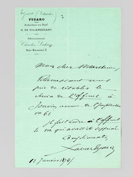 [ Lot de 5 lettres autographes signées ] 1 L.A.S. d’une page datée du 24 rue de Milan: «Mon cher monsieur, Je vous laisse cy joint mon volume des ...