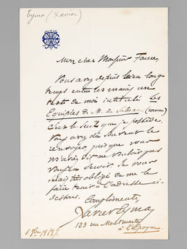[ Lot de 5 lettres autographes signées ] 1 L.A.S. d’une page datée du 24 rue de Milan: «Mon cher monsieur, Je vous laisse cy joint mon volume des ...