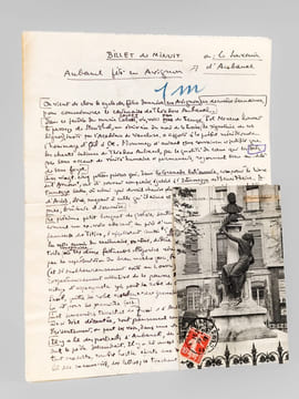 [ Manuscrit autographe signé d'un article sur Théodore Aubanel ] Billet de Minuit : "Aubanel fêté en Avignon ou Le souvenir d'Aubanel" : "On vient de ...