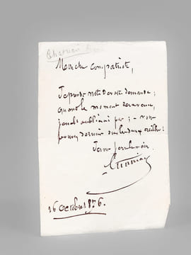 [ Lettre autographe signée ] 1 L.A.S., datée du 16 octobre 1876 : "Mon cher Compatriote, Je prends note de votre demande ; quand le moment sera venu, ...