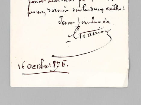 [ Lettre autographe signée ] 1 L.A.S., datée du 16 octobre 1876 : "Mon cher Compatriote, Je prends note de votre demande ; quand le moment sera venu, ...