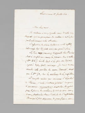 [ Lettre autographe signée : ] 1 L.A.S. datée de Louveciennes, 11 juillet 1864 : [ Il évoque ses recherches dans les archives de Seine-et-Marne et de ...