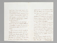 [ Lettre autographe signée : ] 1 L.A.S. datée de Louveciennes, 11 juillet 1864 : [ Il évoque ses recherches dans les archives de Seine-et-Marne et de Provins et continue : ] "Le compte-rendu qui concerne l'hôpital de Provins, si notre secrétaire général daignait le parcouri, augmenterait peut-être son goût pour le service des archives, & c'est ce que nous devons souhaiter dans l'intérêt de l'institution. Bien qu'il soit piquant de poursuivre avec persévérance depuis onze années, sans grand encouragement, une des oeuvres qui recommanderont le plus, aux yeux de nos successeurs, l'administration actuelle de notre ministère, je ne tiens pas d'une manière essentielle à la poétique auréole des gens méconnus" [ Il regrette de ne pas avoir pu rencontrer son interlocuteur. Il repart pour la Creuse, l'Ardèche et la Savoie ] "Si vous voyez M le Duc de P., je vous prie expressément de lui offrir mon hommage & mes pieux souvenirs. J'aurais dû y retourner ; je crains de lui être importun, & cette pensée me rend contraint en sa présence. Il me croit au dessous de ma tâche et me l'a presque avoué ; - dur loyer d'un zèle que rien ne décourage, vous le savez, vous ! Il a accueilli, contre moi, des infirmations, & conçu des préventions qui sont un chagrin constant dans ma vie. La reconnaissance, l'affection qui me lient à un homme qui a tout mon respect enveniment encore une blessure dont je ne guérirai pas. Mais pourquoi diantre vous dis-je tout cela ? Peut-être parce que j'y pense sans cesse. A vous de coeur"
