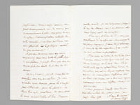 [ Lettre autographe signée : ] 1 L.A.S. datée de Louveciennes, 11 juillet 1864 : [ Il évoque ses recherches dans les archives de Seine-et-Marne et de Provins et continue : ] "Le compte-rendu qui concerne l'hôpital de Provins, si notre secrétaire général daignait le parcouri, augmenterait peut-être son goût pour le service des archives, & c'est ce que nous devons souhaiter dans l'intérêt de l'institution. Bien qu'il soit piquant de poursuivre avec persévérance depuis onze années, sans grand encouragement, une des oeuvres qui recommanderont le plus, aux yeux de nos successeurs, l'administration actuelle de notre ministère, je ne tiens pas d'une manière essentielle à la poétique auréole des gens méconnus" [ Il regrette de ne pas avoir pu rencontrer son interlocuteur. Il repart pour la Creuse, l'Ardèche et la Savoie ] "Si vous voyez M le Duc de P., je vous prie expressément de lui offrir mon hommage & mes pieux souvenirs. J'aurais dû y retourner ; je crains de lui être importun, & cette pensée me rend contraint en sa présence. Il me croit au dessous de ma tâche et me l'a presque avoué ; - dur loyer d'un zèle que rien ne décourage, vous le savez, vous ! Il a accueilli, contre moi, des infirmations, & conçu des préventions qui sont un chagrin constant dans ma vie. La reconnaissance, l'affection qui me lient à un homme qui a tout mon respect enveniment encore une blessure dont je ne guérirai pas. Mais pourquoi diantre vous dis-je tout cela ? Peut-être parce que j'y pense sans cesse. A vous de coeur"