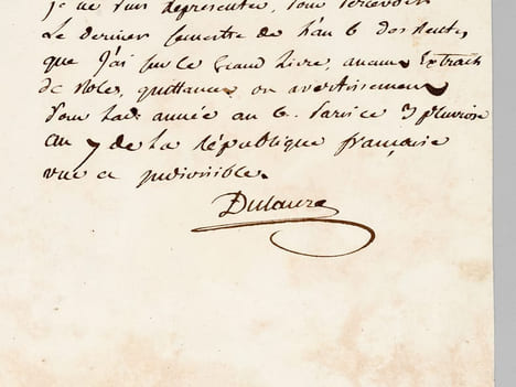 [ Pièce autographe signée : ] 1 P.A.S. d'une page, datée de Paris, 3 Pluviôse An 7 : "Je soussigné Jacques Antoine Dulaure, représentans du Peuple, ...