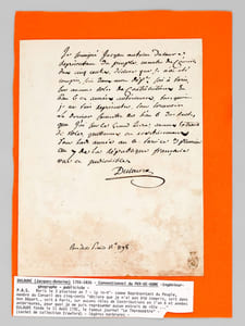 [ Pièce autographe signée : ] 1 P.A.S. d'une page, datée de Paris, 3 Pluviôse An 7 : "Je soussigné Jacques Antoine Dulaure, représentans du Peuple, membre du Conseil des Cinq Cents, déclare que je n'ai été compris, soit dans mon Départ., soit à Paris, sur aucuns rôles de contributions en l'an 6 et années antérieures, pourquoi je ne puis représenter, pour percevoir le dernier semestre de l'an 6 des rentes [... ]"
