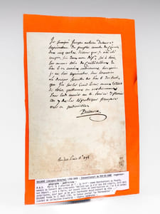 [ Pièce autographe signée : ] 1 P.A.S. d'une page, datée de Paris, 3 Pluviôse An 7 : "Je soussigné Jacques Antoine Dulaure, représentans du Peuple, membre du Conseil des Cinq Cents, déclare que je n'ai été compris, soit dans mon Départ., soit à Paris, sur aucuns rôles de contributions en l'an 6 et années antérieures, pourquoi je ne puis représenter, pour percevoir le dernier semestre de l'an 6 des rentes [... ]"