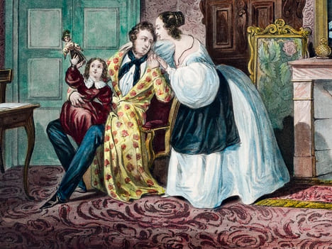 Le Bon Ménage [ Belle gravure en couleurs ] "Adèle de Solanges n'avait point de fortune, son fiancé avocat n'avait encore qu'une belle réputation mais ...